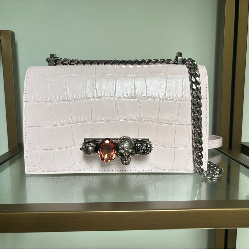 Alexander McQueen Jeweled Satchel in Pink with Silver Hardware